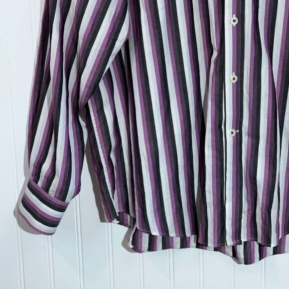 Michael Michael Kors Button Down Shirt Men Large Purple Stripped Long Sleeve - Picture 3 of 12